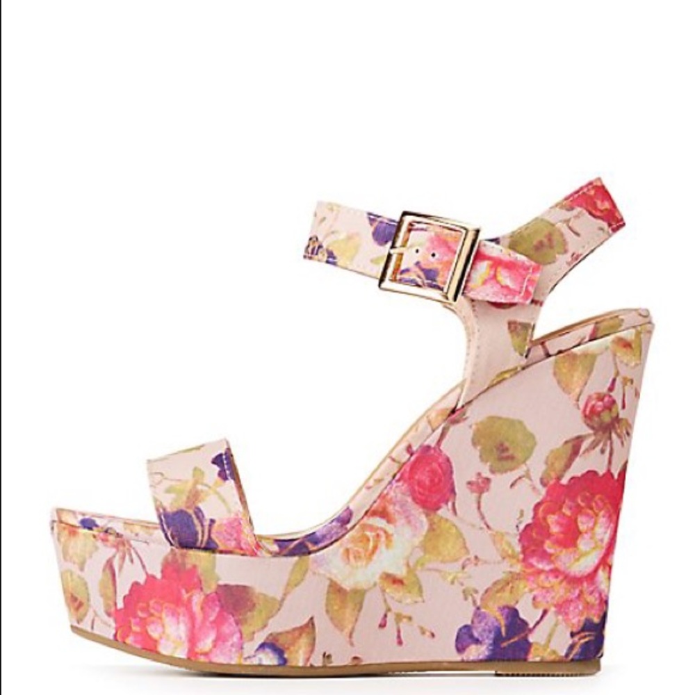 Charlotte Russe Floral Wedges - Pink and Purple - Picture 2 of 2